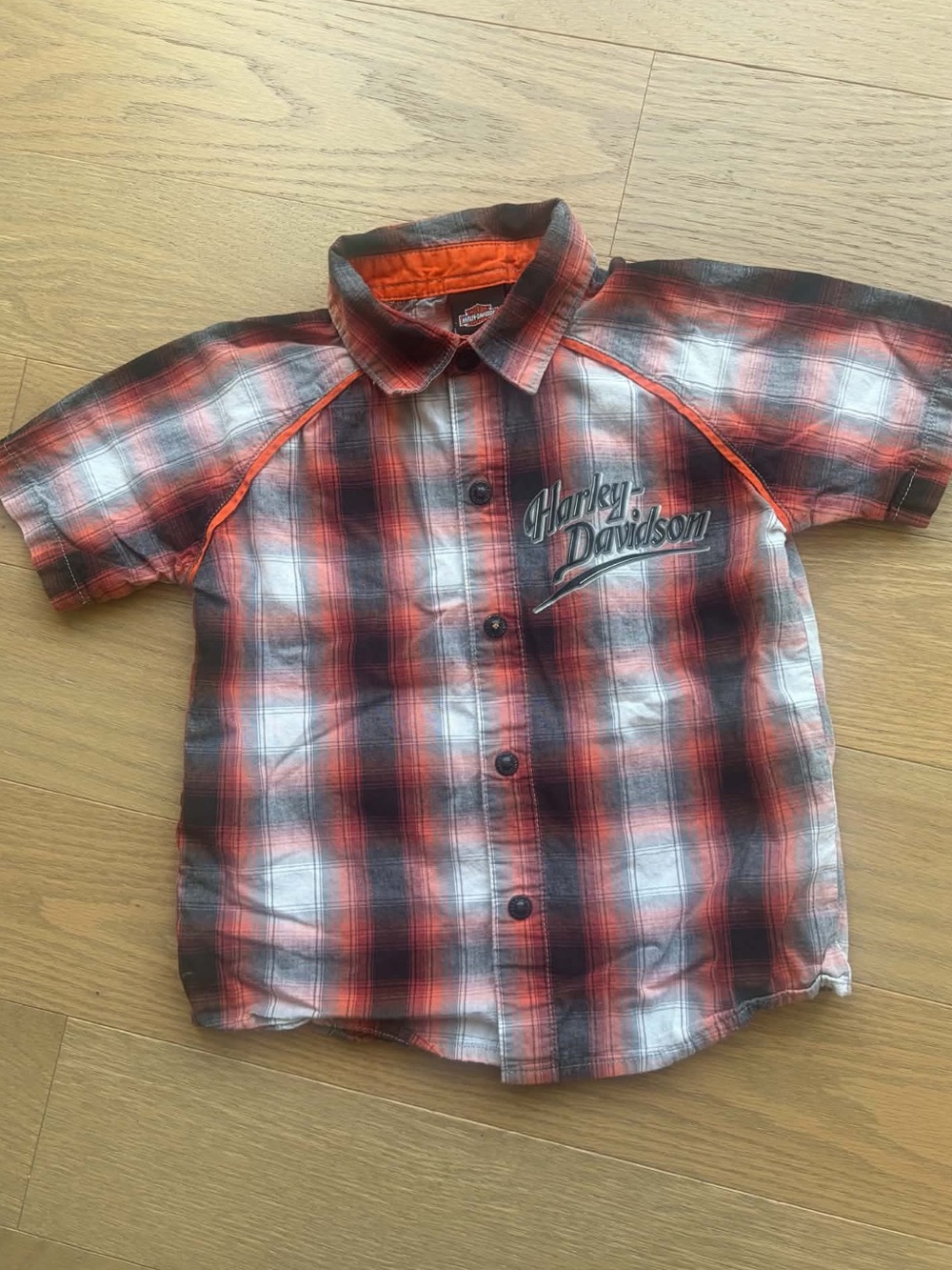 Harley-Davidson Orange Plaid Button-Up Shirt – 4T